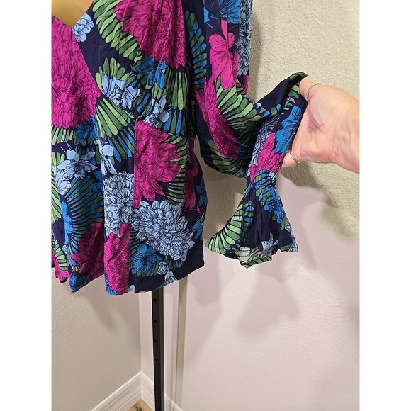 Sofia Vergera Babydoll Floral Top Blouse Womens XL Ruched Colorful Soft Vacation - Picture 3 of 9